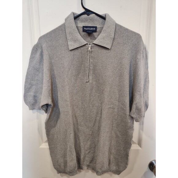 Men's Paul Fredrick Knit Zip Polo Shirt Gray Medium 100% Cotton Lightweight - Picture 1 of 5